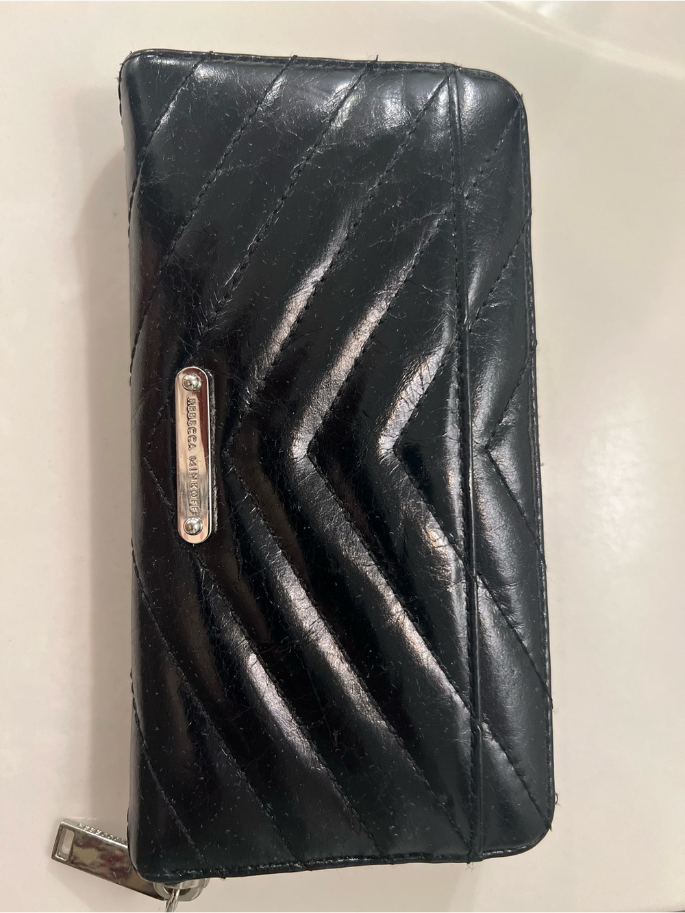Rebecca Minkoff Black Quilted Leather Zip Phone Wallet Case